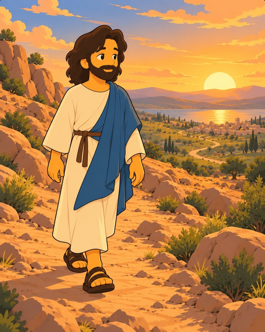 Jesus saindo do deserto em direção à Galileia